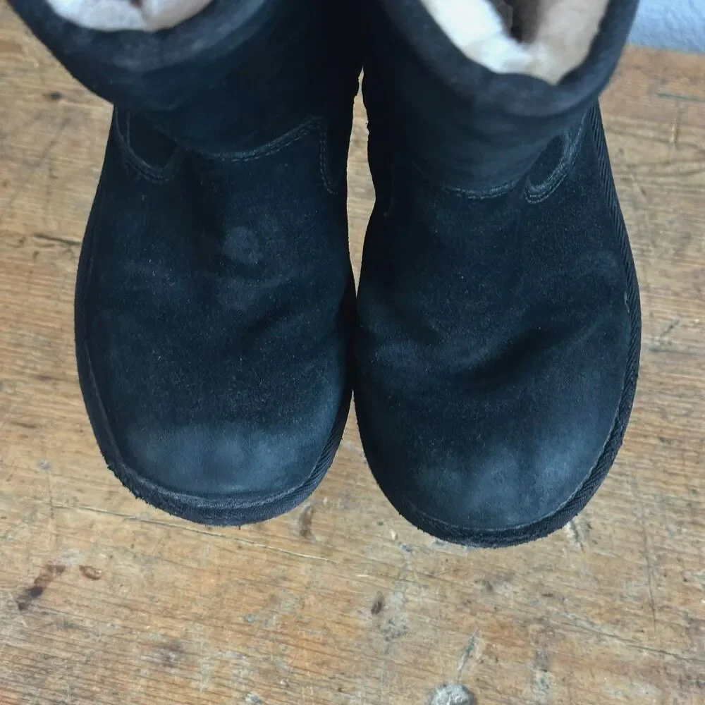 UGG Australia Boots Lil Sunshine II Kids Girls Sz 2 Fur Lined Black Suede Zip Up